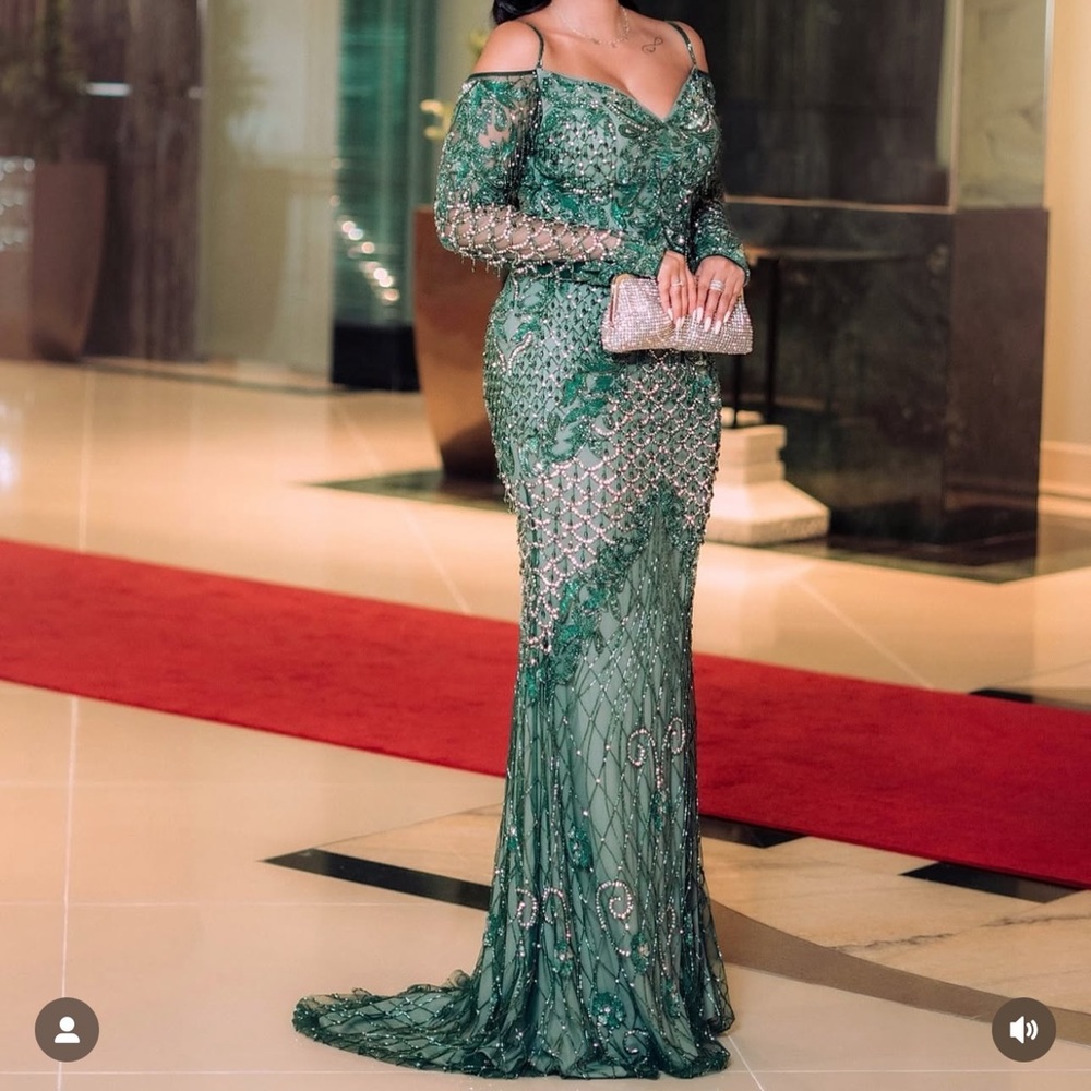 Emerald Long Sleeve Evening Dress